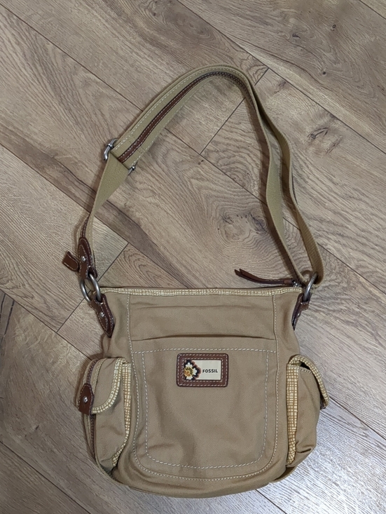 Fossil Handbags - Fossil Canvas Khaki/Brown Crossbody Shoulder Bag